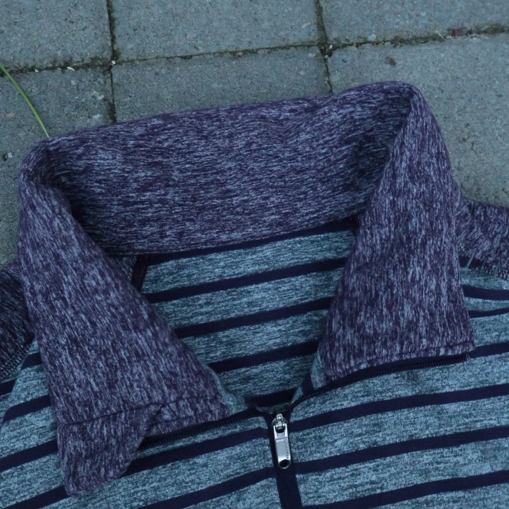 Lululemon Men's Surge Warm 1/4 Zip Pullover Yachtie Stripe Heathered Purple XL